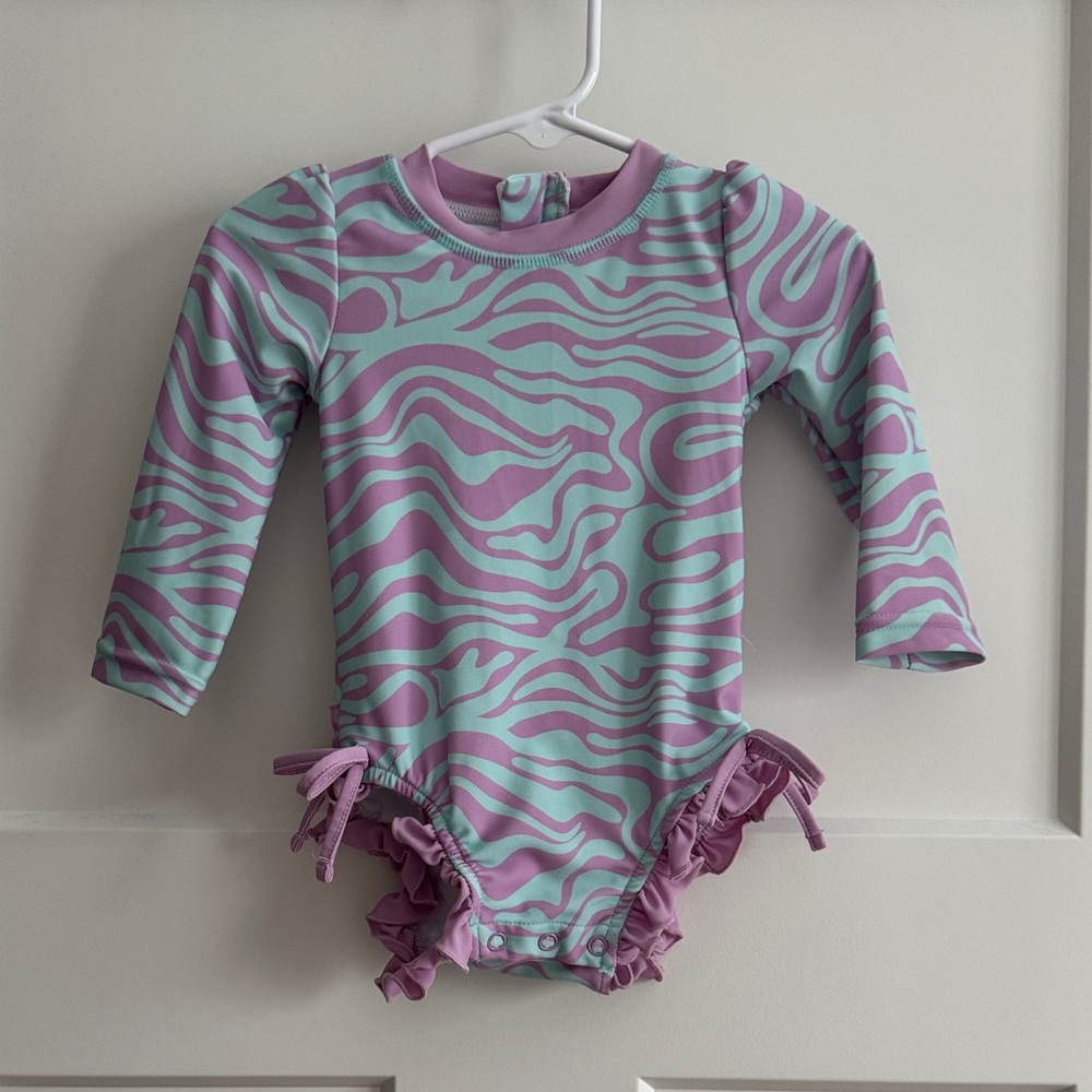 Caden Lane Purple and Mint Kids Swim One Piece